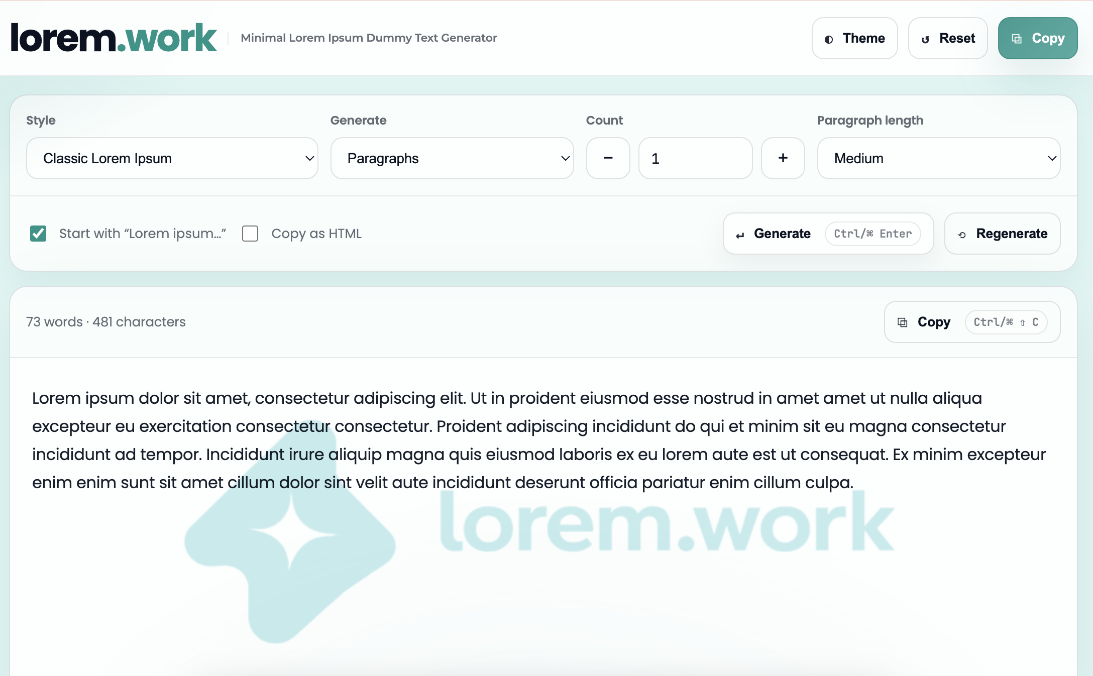 lorem.work - Minimal Dummy Text Generator Website For Sale.